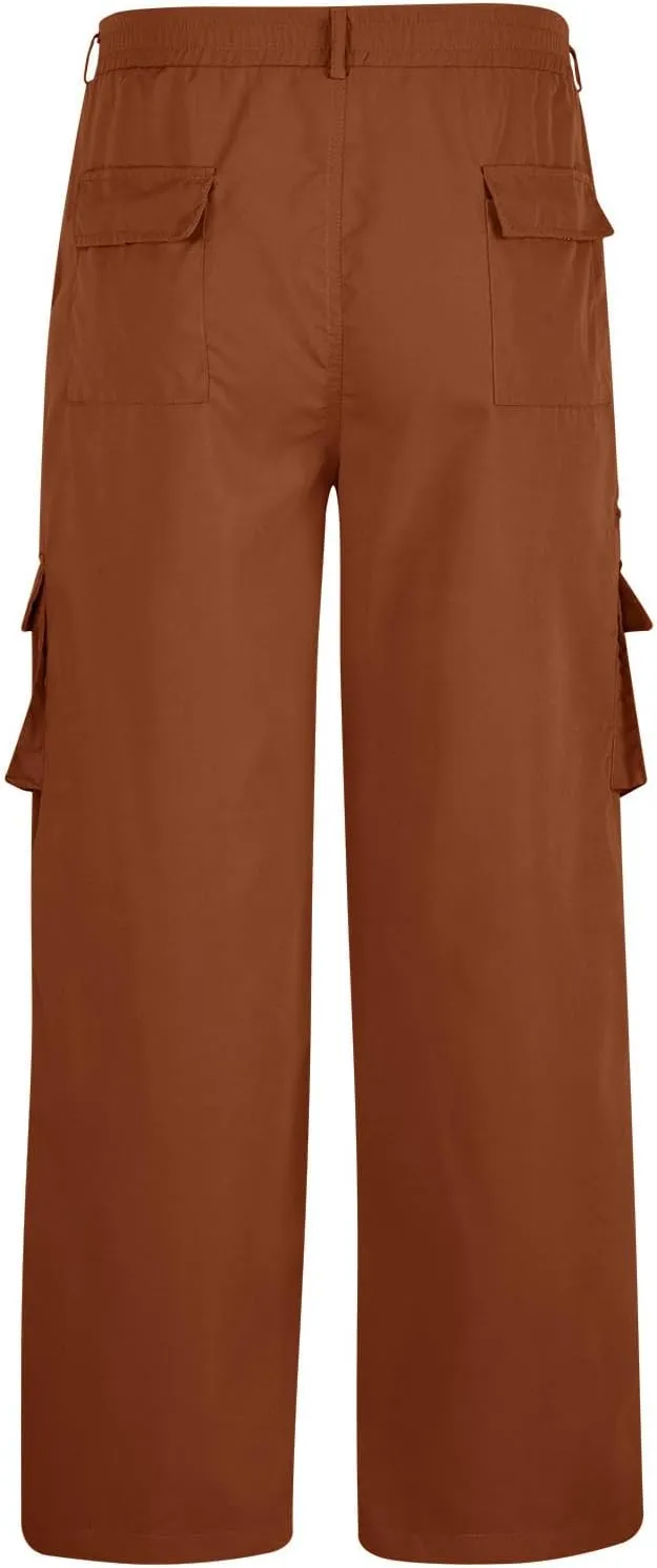 Cargo Pants for Men Twill Stretch Elastic Waist Hiking Pants Lightweight Outdoor Jogger Trouser with Zipper Pockets