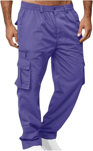 Cargo Pants for Men Twill Stretch Elastic Waist Hiking Pants Lightweight Outdoor Jogger Trouser with Zipper Pockets