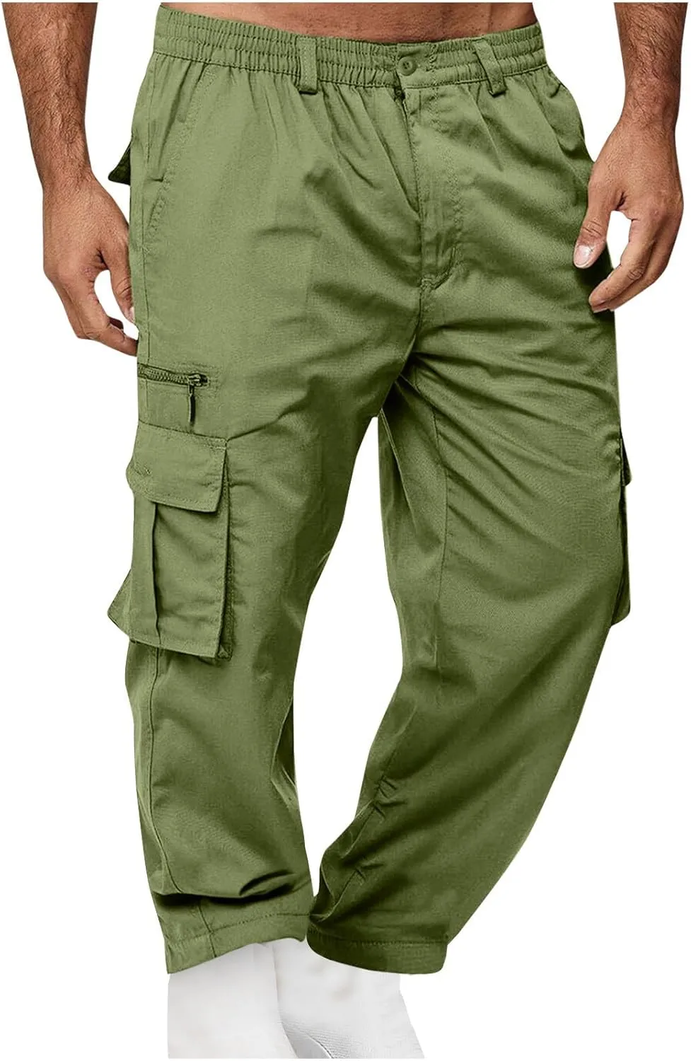 Cargo Pants for Men Twill Stretch Elastic Waist Hiking Pants Lightweight Outdoor Jogger Trouser with Zipper Pockets