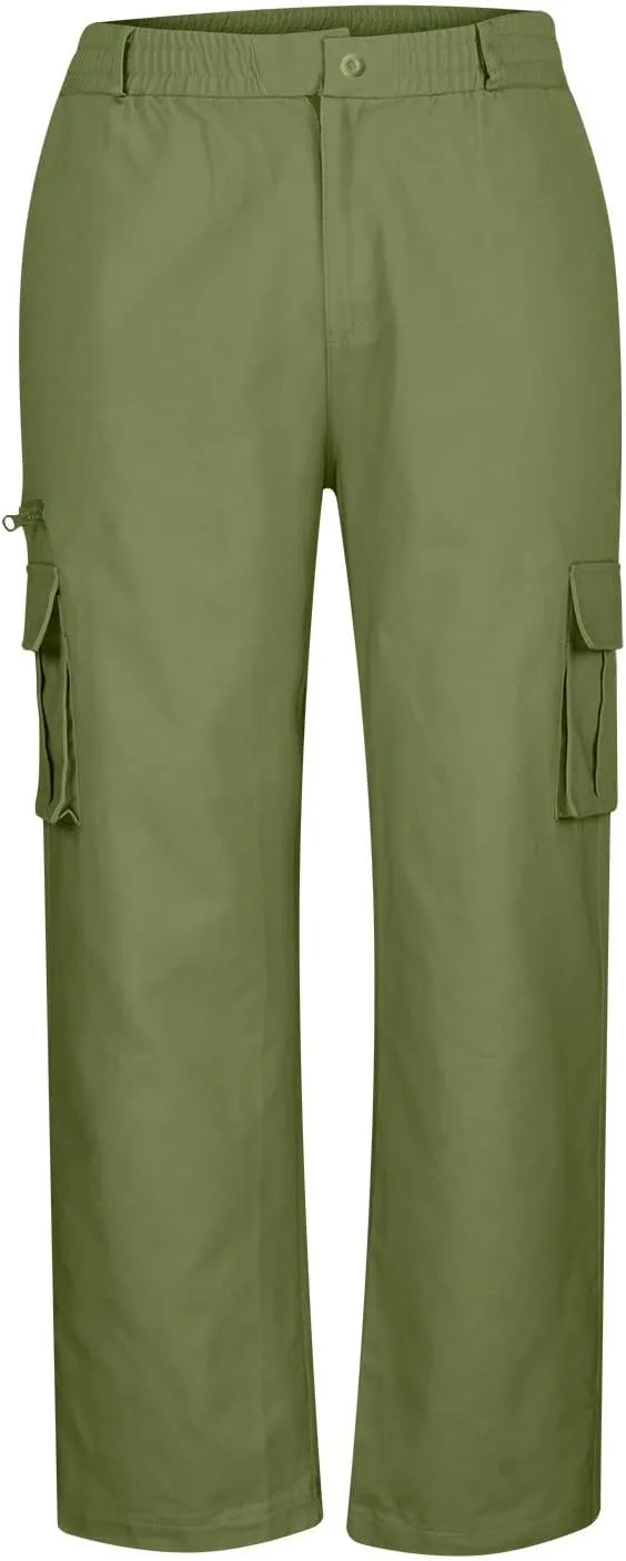 Cargo Pants for Men Twill Stretch Elastic Waist Hiking Pants Lightweight Outdoor Jogger Trouser with Zipper Pockets