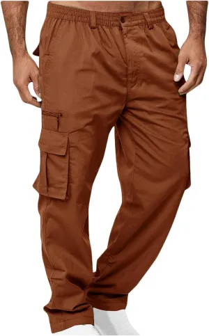 Cargo Pants for Men Twill Stretch Elastic Waist Hiking Pants Lightweight Outdoor Jogger Trouser with Zipper Pockets