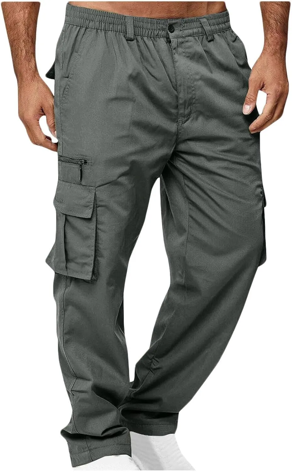 Cargo Pants for Men Twill Stretch Elastic Waist Hiking Pants Lightweight Outdoor Jogger Trouser with Zipper Pockets