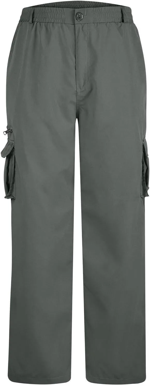 Cargo Pants for Men Twill Stretch Elastic Waist Hiking Pants Lightweight Outdoor Jogger Trouser with Zipper Pockets