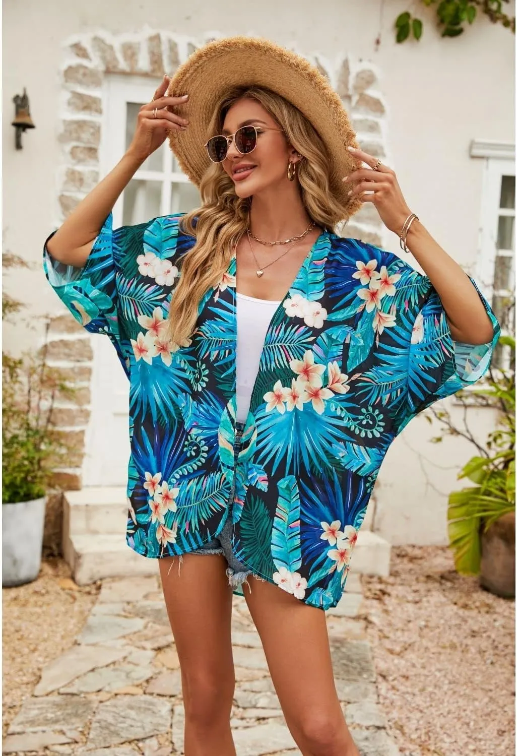 ChainJoy Women's Summer Beach Boho Chiffon Kimono Cardigans Sheer Open Front Cover Ups Tops