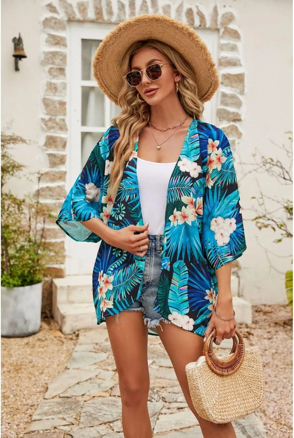 ChainJoy Women's Summer Beach Boho Chiffon Kimono Cardigans Sheer Open Front Cover Ups Tops