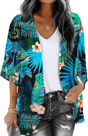 ChainJoy Women's Summer Beach Boho Chiffon Kimono Cardigans Sheer Open Front Cover Ups Tops