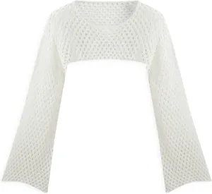 CIDER Womens Shrugs Mesh Crop Tops Bolero Hollow Out Long Sleeve Crochet Sweater Bolero