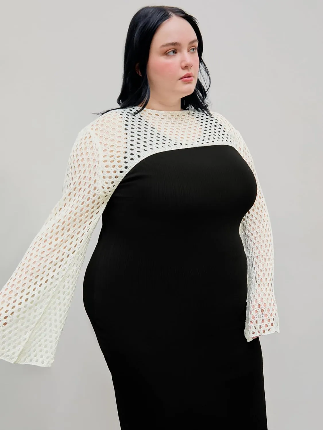 CIDER Womens Shrugs Mesh Crop Tops Bolero Hollow Out Long Sleeve Crochet Sweater Bolero