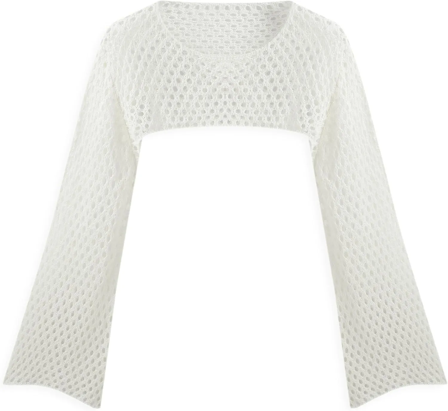 CIDER Womens Shrugs Mesh Crop Tops Bolero Hollow Out Long Sleeve Crochet Sweater Bolero
