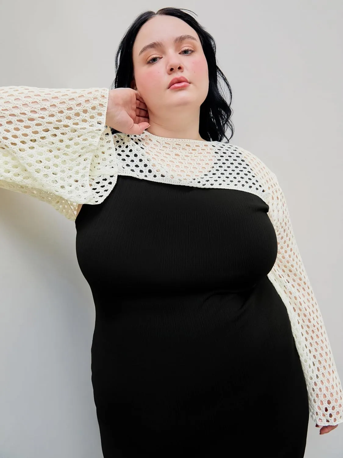 CIDER Womens Shrugs Mesh Crop Tops Bolero Hollow Out Long Sleeve Crochet Sweater Bolero