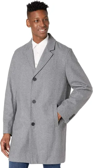 Cole Haan Mens Melton Wool Notched Collar Coat With Welt Body Pockets