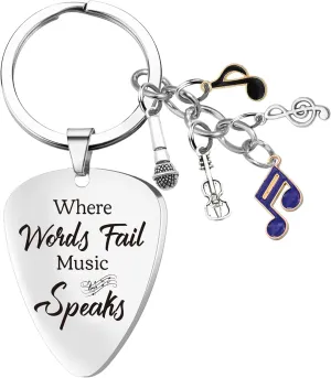 Cool Music Lovers Gift Keychain - Inspirational Quotes Keychains for Musicians Men Women Friends, Guitar Note Charm Keychains