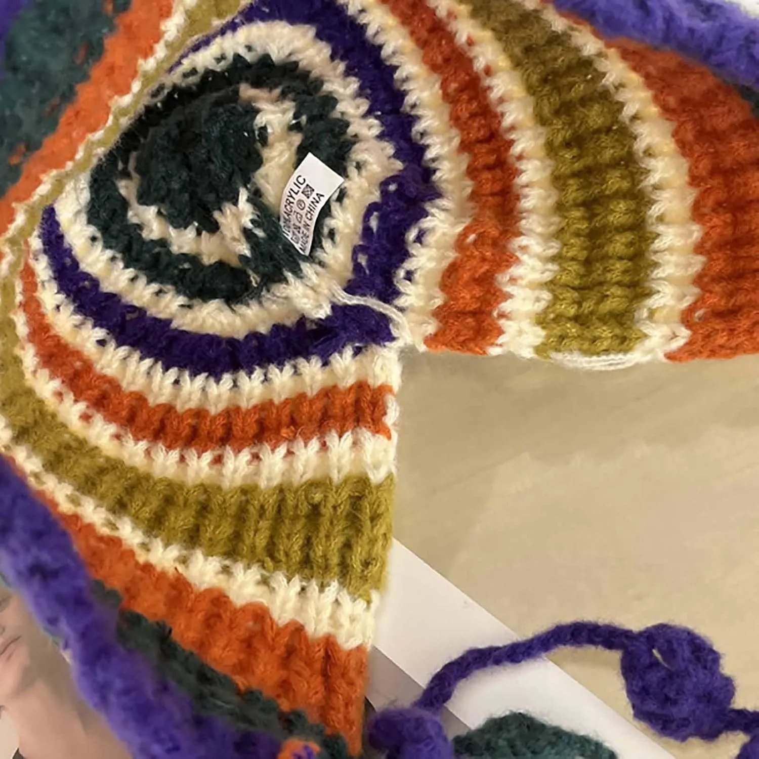 CORIRESHA Women's Colorful Handmade Crochet Beanie Tassel Ear Flaps Knit Hat with Pom Pom