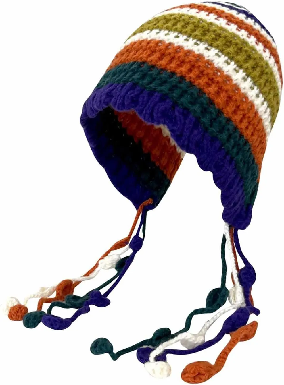 CORIRESHA Women's Colorful Handmade Crochet Beanie Tassel Ear Flaps Knit Hat with Pom Pom