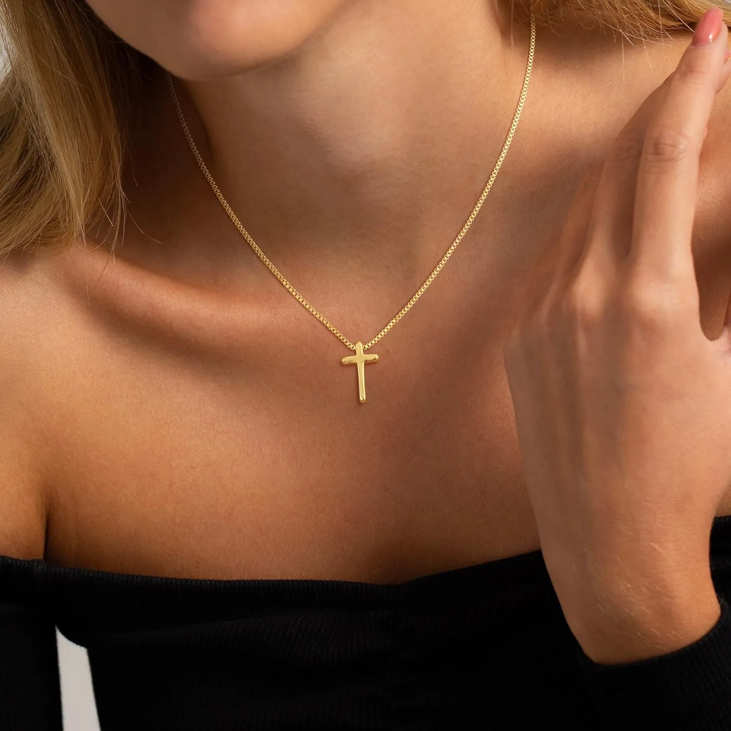 Cross Layered Necklaces for Women - 14K Gold/Sterling Silver Plated Cross Pendant Simple Satellite Chain Dainty Small Choker Sideways Necklace Jewelry Trendy Gift