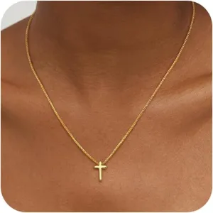 Cross Layered Necklaces for Women - 14K Gold/Sterling Silver Plated Cross Pendant Simple Satellite Chain Dainty Small Choker Sideways Necklace Jewelry Trendy Gift