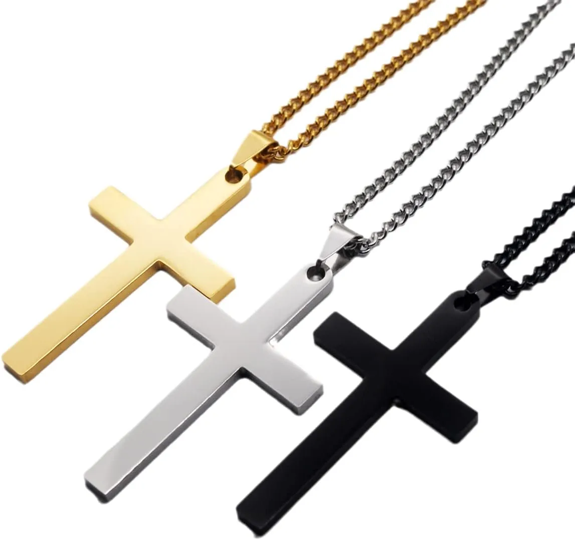 Cross Necklace for Men Silver Premium Alloy Solid Color Cross Pendant Necklace for Men Women Teens