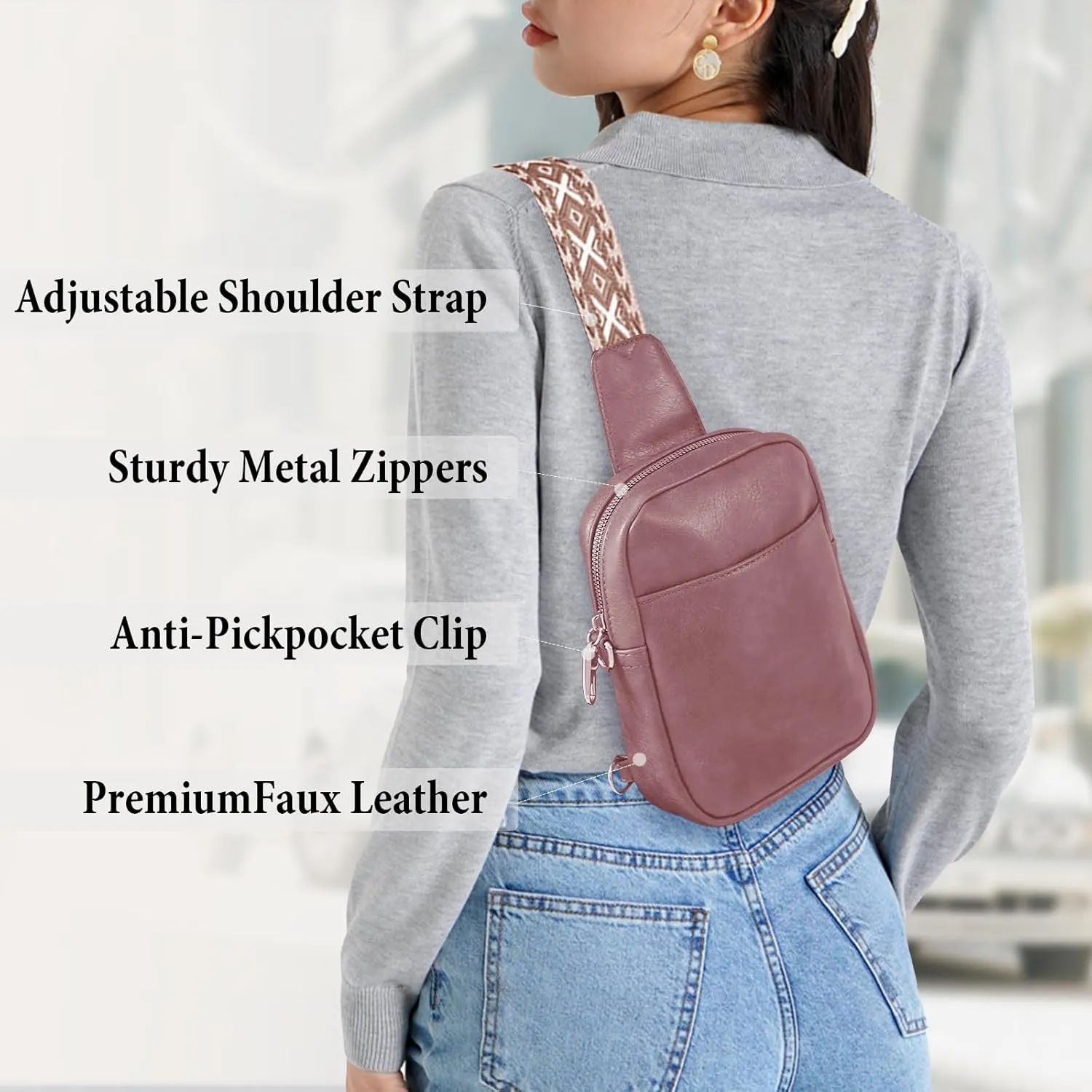 Crossbody Sling Bag for Women Man Anti Theft Vegan Leather Bag Anti Pickpocket Zipper Clip RFID Blocking Chest Bags
