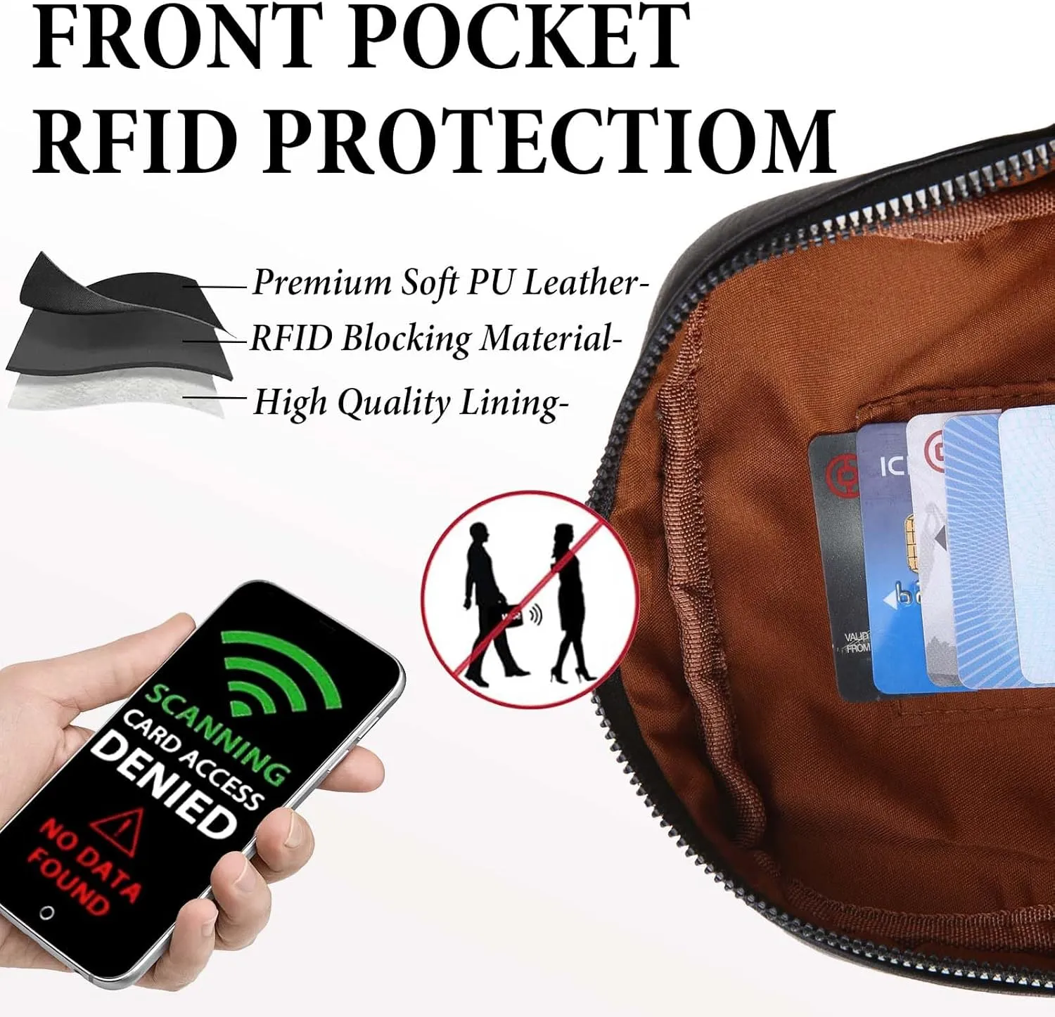 Crossbody Sling Bag for Women Man Anti Theft Vegan Leather Bag Anti Pickpocket Zipper Clip RFID Blocking Chest Bags