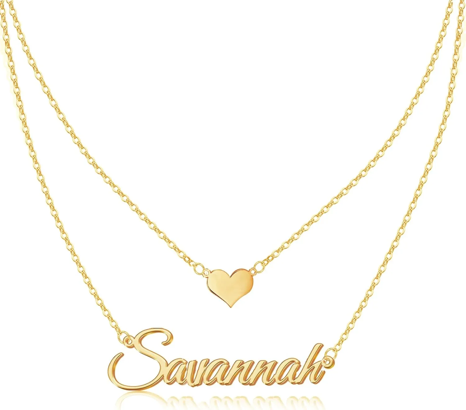 Custom Layered Name Necklace Personalized with Heart 18K Gold Plated Customized Nameplate Necklace Gifts for Women