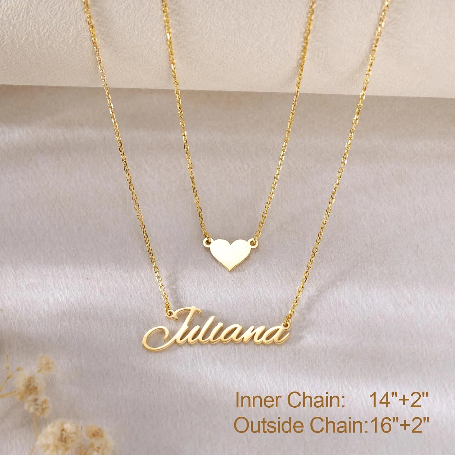 Custom Layered Name Necklace Personalized with Heart 18K Gold Plated Customized Nameplate Necklace Gifts for Women
