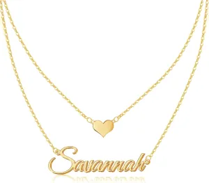 Custom Layered Name Necklace Personalized with Heart 18K Gold Plated Customized Nameplate Necklace Gifts for Women