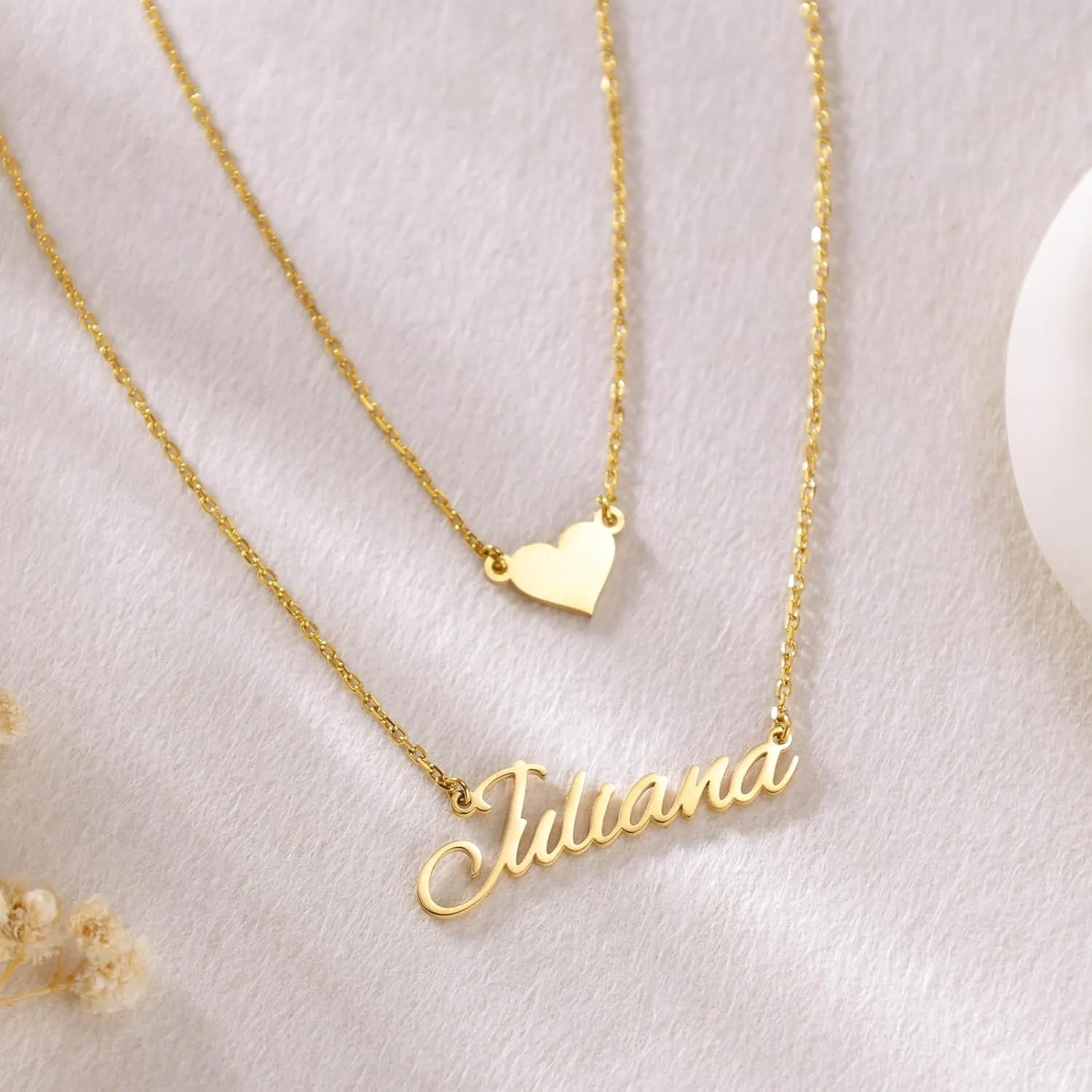 Custom Layered Name Necklace Personalized with Heart 18K Gold Plated Customized Nameplate Necklace Gifts for Women