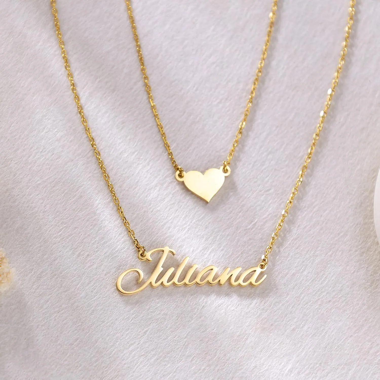 Custom Layered Name Necklace Personalized with Heart 18K Gold Plated Customized Nameplate Necklace Gifts for Women