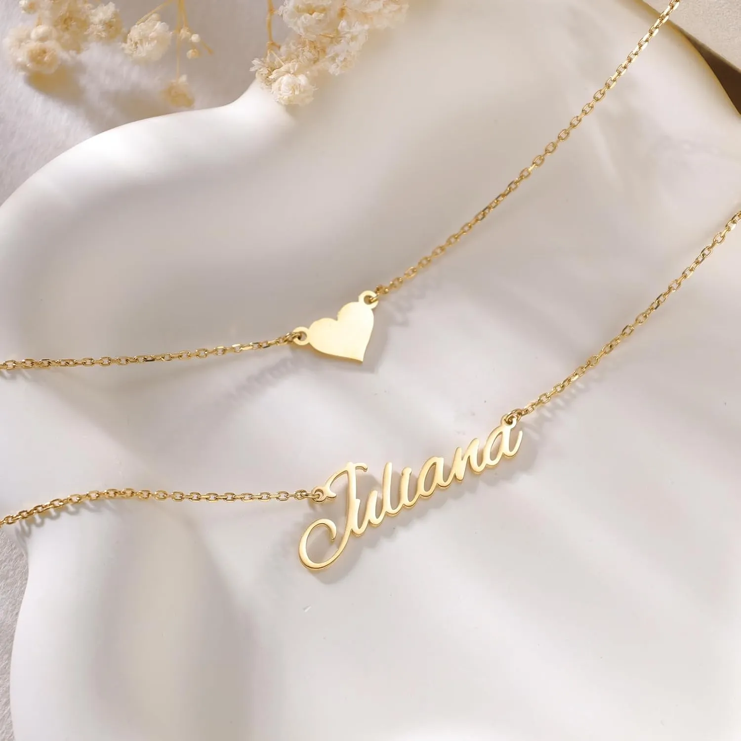 Custom Layered Name Necklace Personalized with Heart 18K Gold Plated Customized Nameplate Necklace Gifts for Women