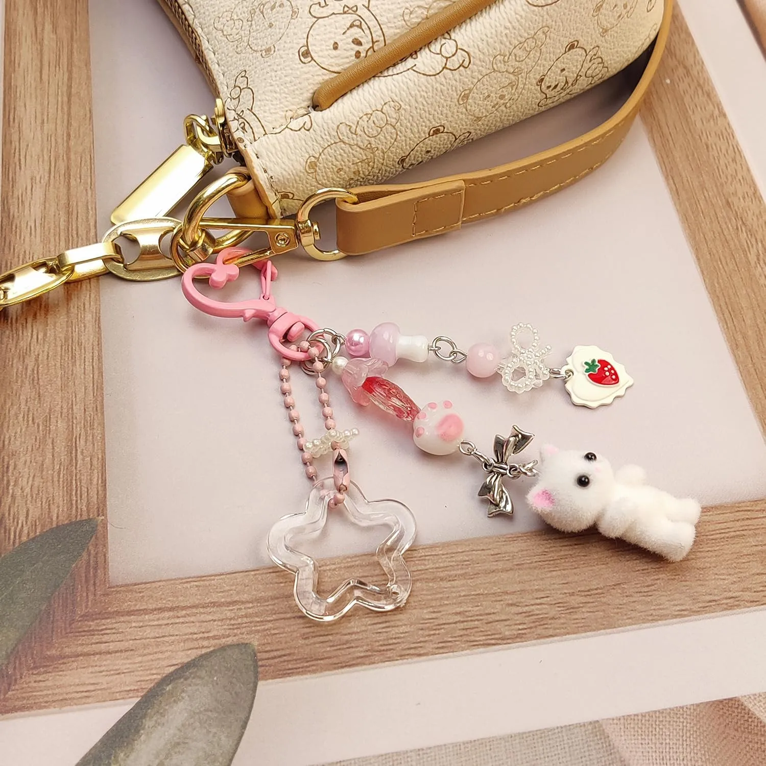 Cute Pink Keychain,Fuzzy Cat Keychain Aesthetic Y2K KeychainStylish KeychainsAccessories