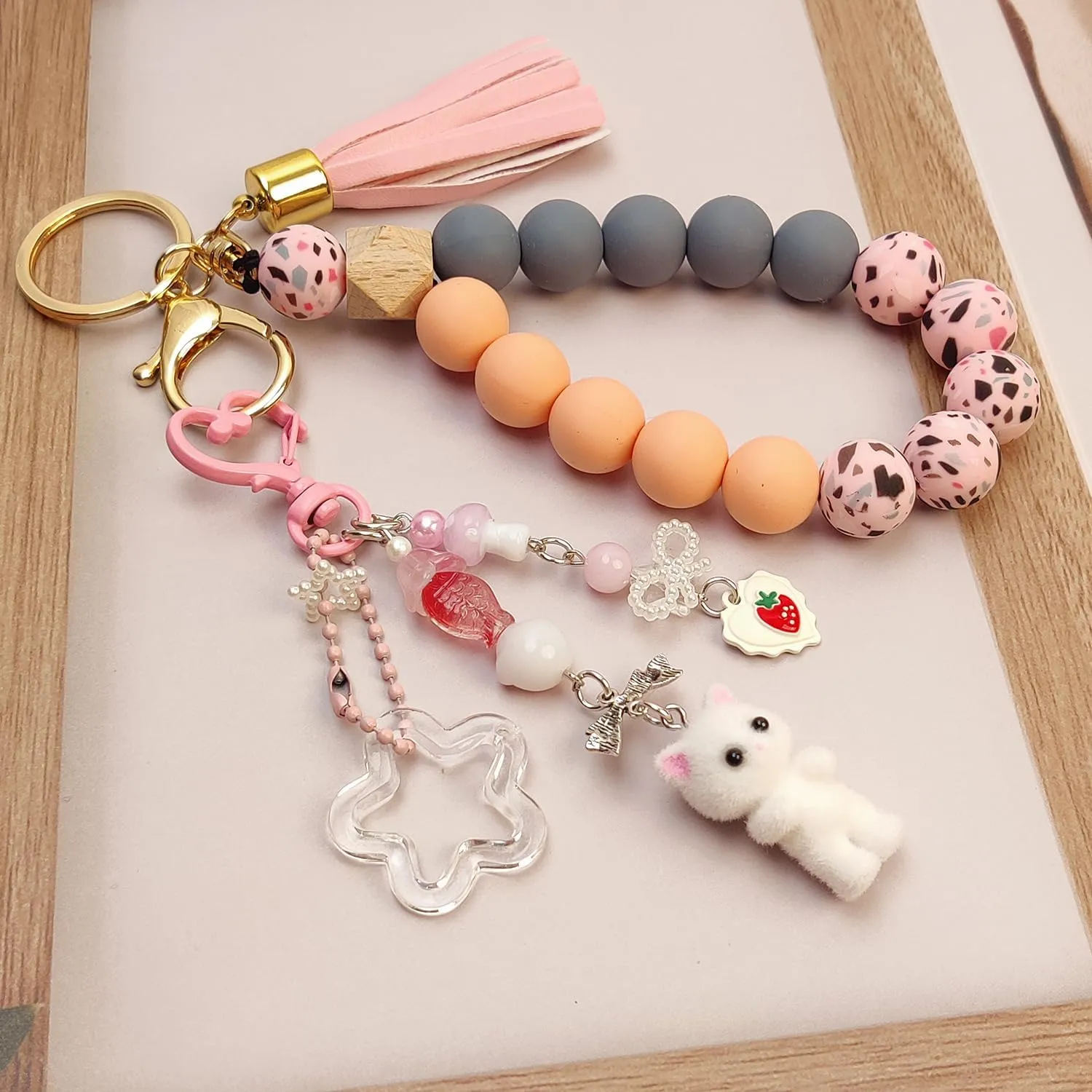 Cute Pink Keychain,Fuzzy Cat Keychain Aesthetic Y2K KeychainStylish KeychainsAccessories