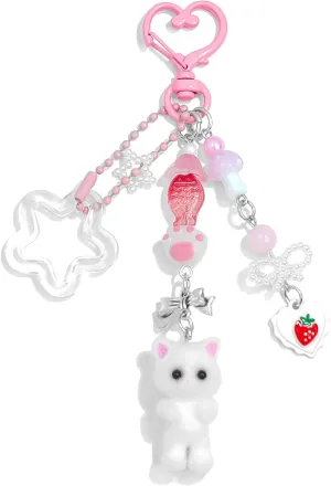 Cute Pink Keychain,Fuzzy Cat Keychain Aesthetic Y2K KeychainStylish KeychainsAccessories