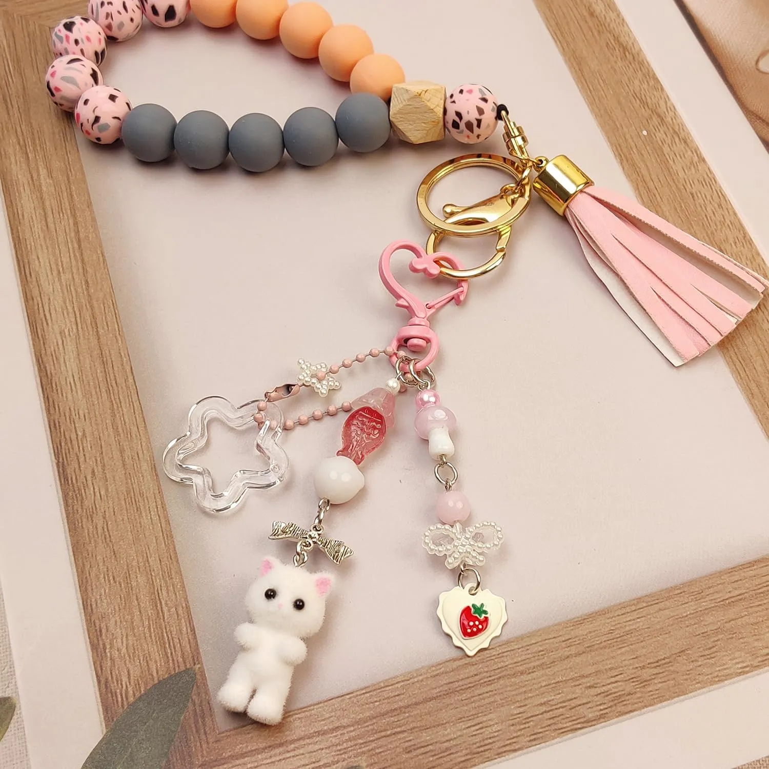 Cute Pink Keychain,Fuzzy Cat Keychain Aesthetic Y2K KeychainStylish KeychainsAccessories