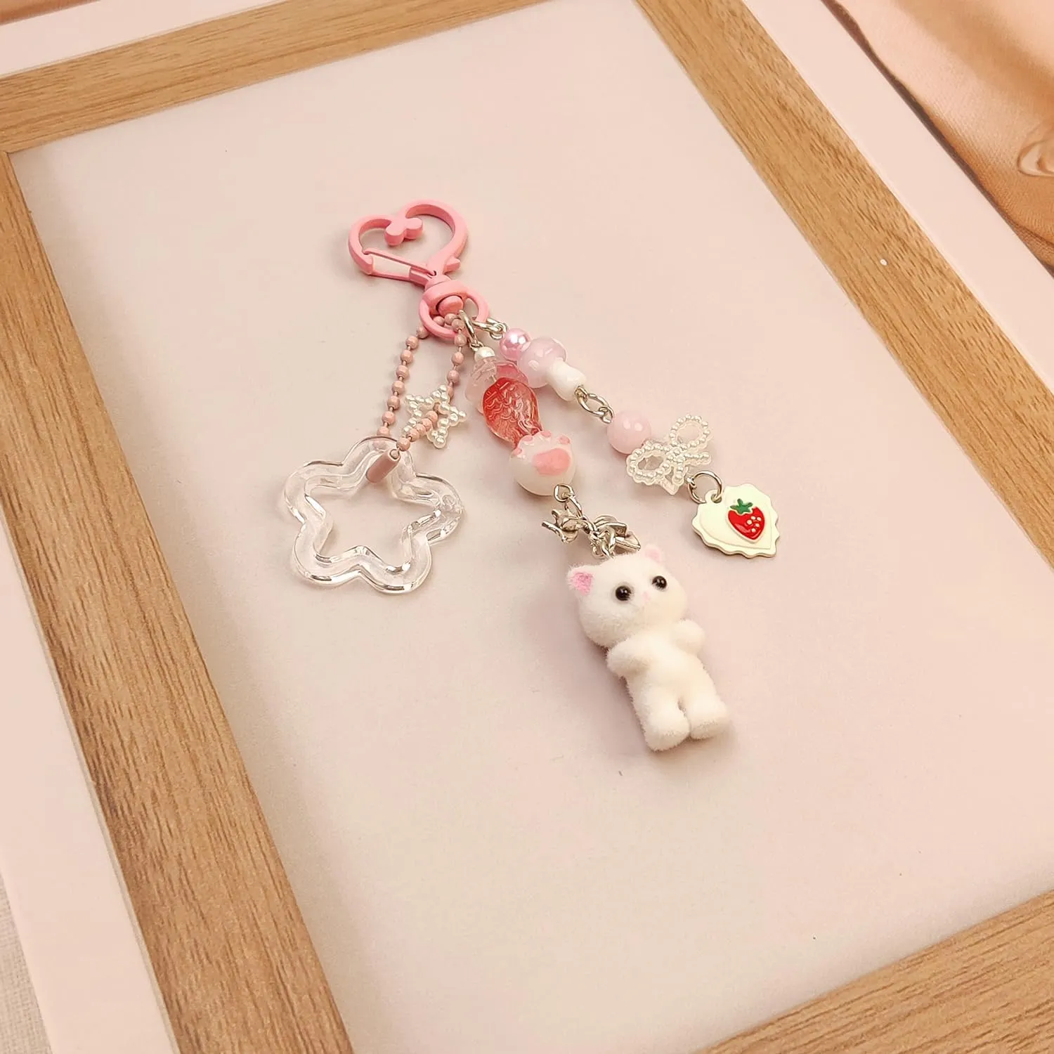 Cute Pink Keychain,Fuzzy Cat Keychain Aesthetic Y2K KeychainStylish KeychainsAccessories