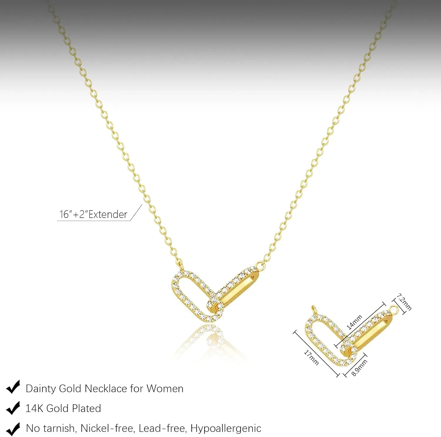 Diamond Pendant Necklace for Women, Dainty Gold Necklace 18k Gold Plated Paperclip Choker Necklaces Cute Open Oval Necklaces Simple Gold Necklace Jewelry Gifts for Women Trendy