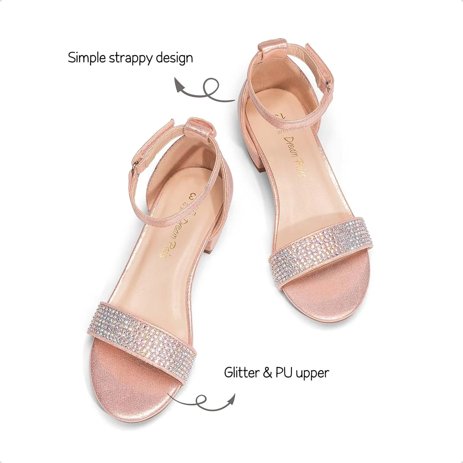 DREAM PAIRS Girls Sandals Low Heel Dress Pump Ankle Strap Interchangeable Bow Flower Wedding Party Shoes for Little Kid/Big Kid