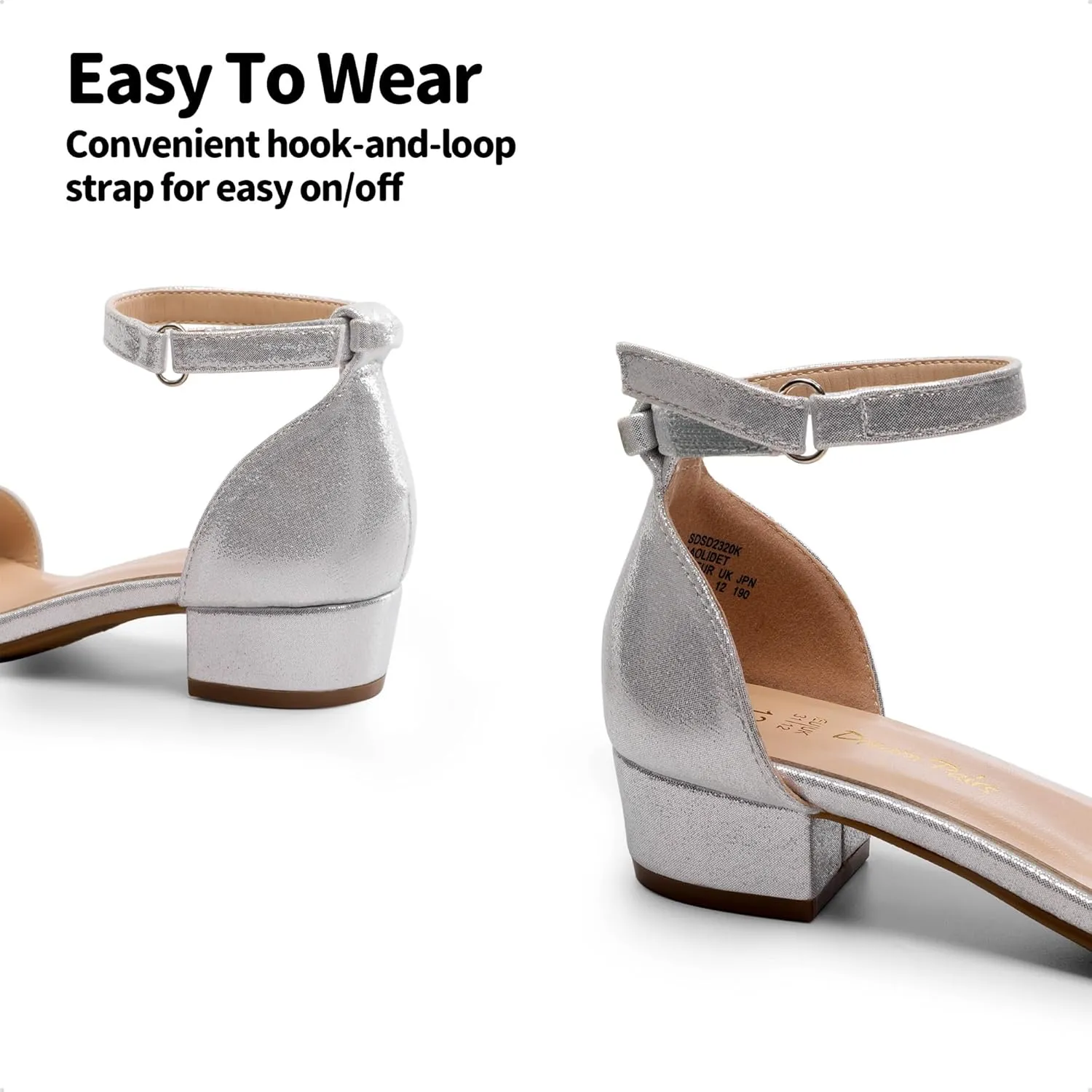 DREAM PAIRS Girls Sandals Low Heel Dress Pump Ankle Strap Interchangeable Bow Flower Wedding Party Shoes for Little Kid/Big Kid