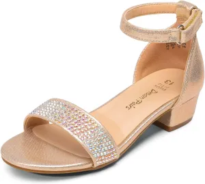 DREAM PAIRS Girls Sandals Low Heel Dress Pump Ankle Strap Interchangeable Bow Flower Wedding Party Shoes for Little Kid/Big Kid