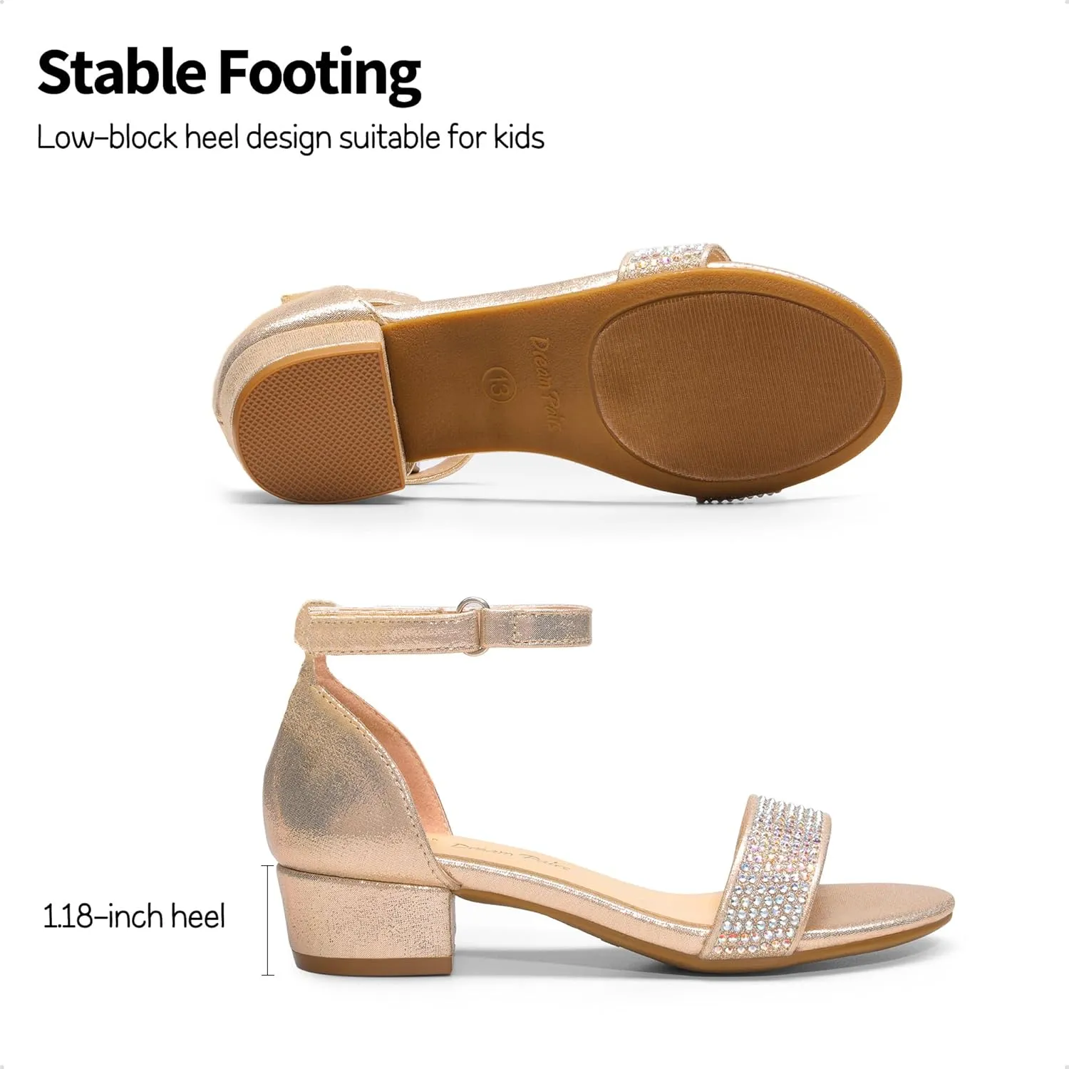 DREAM PAIRS Girls Sandals Low Heel Dress Pump Ankle Strap Interchangeable Bow Flower Wedding Party Shoes for Little Kid/Big Kid
