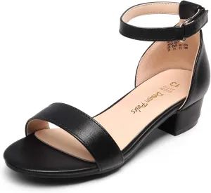 DREAM PAIRS Girls Sandals Low Heel Dress Pump Ankle Strap Interchangeable Bow Flower Wedding Party Shoes for Little Kid/Big Kid