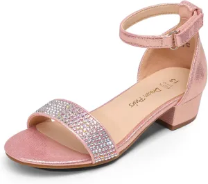 DREAM PAIRS Girls Sandals Low Heel Dress Pump Ankle Strap Interchangeable Bow Flower Wedding Party Shoes for Little Kid/Big Kid