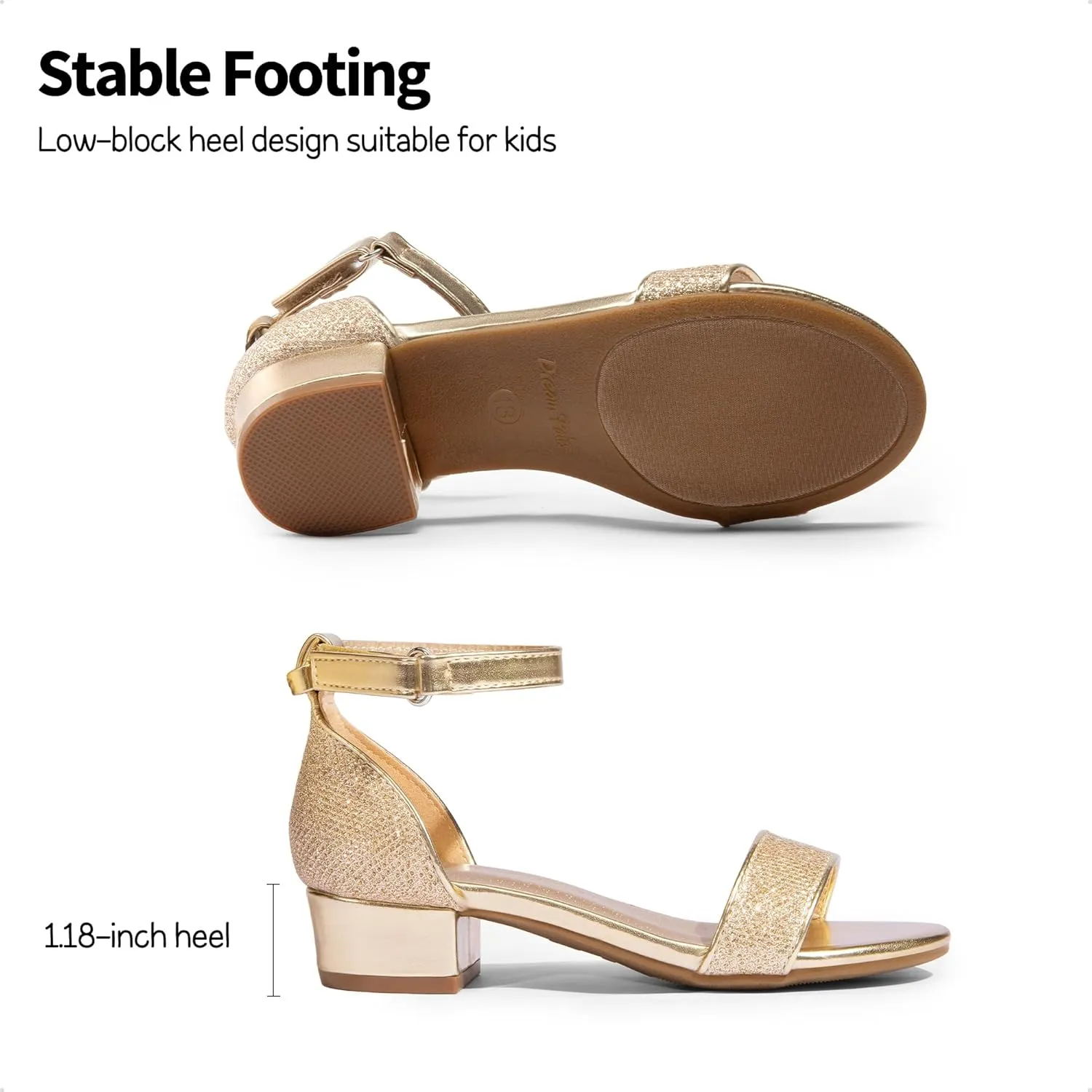 DREAM PAIRS Girls Sandals Low Heel Dress Pump Ankle Strap Interchangeable Bow Flower Wedding Party Shoes for Little Kid/Big Kid