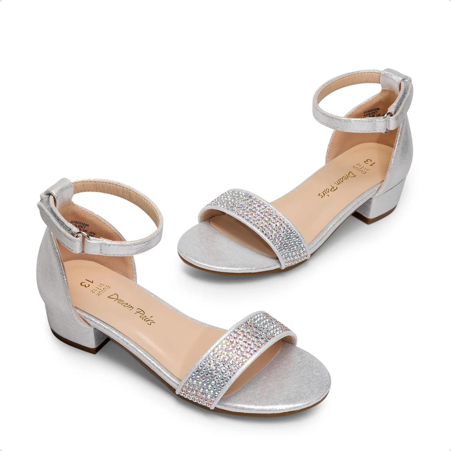DREAM PAIRS Girls Sandals Low Heel Dress Pump Ankle Strap Interchangeable Bow Flower Wedding Party Shoes for Little Kid/Big Kid