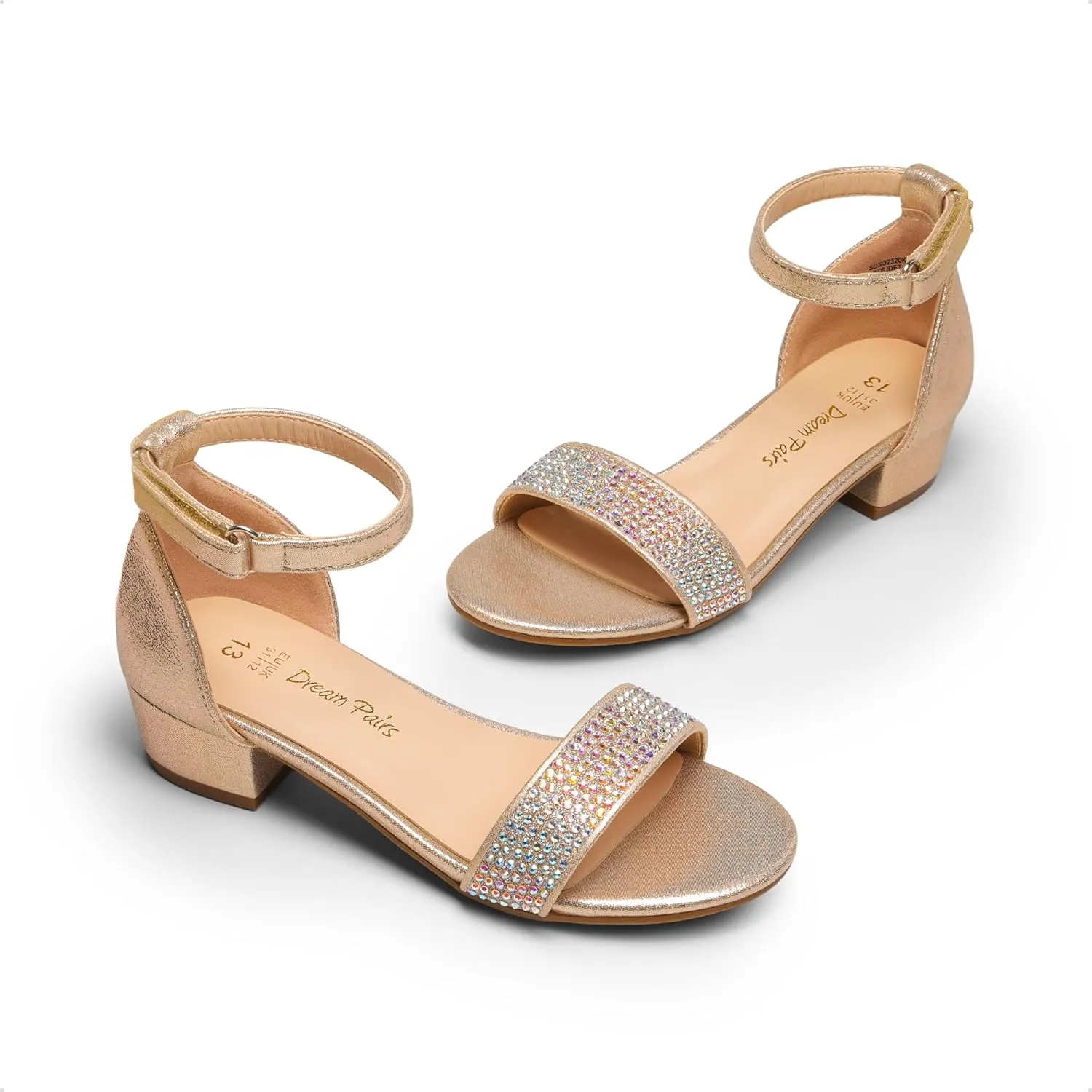 DREAM PAIRS Girls Sandals Low Heel Dress Pump Ankle Strap Interchangeable Bow Flower Wedding Party Shoes for Little Kid/Big Kid