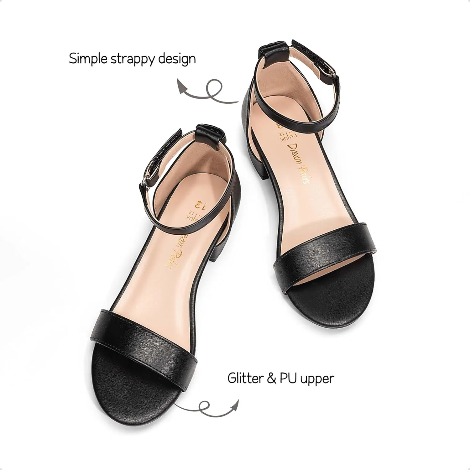 DREAM PAIRS Girls Sandals Low Heel Dress Pump Ankle Strap Interchangeable Bow Flower Wedding Party Shoes for Little Kid/Big Kid