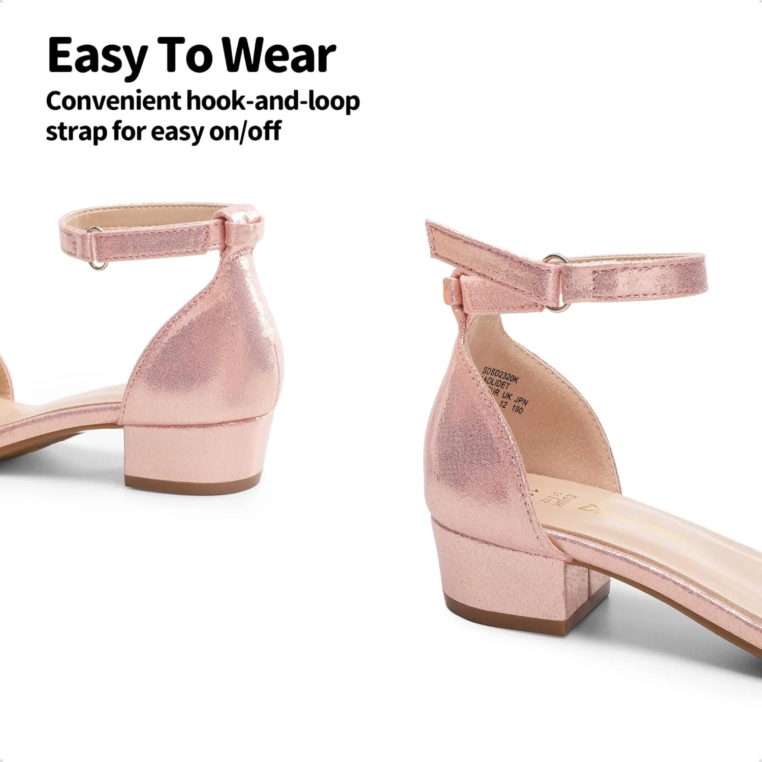 DREAM PAIRS Girls Sandals Low Heel Dress Pump Ankle Strap Interchangeable Bow Flower Wedding Party Shoes for Little Kid/Big Kid