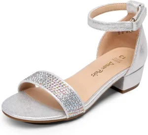 DREAM PAIRS Girls Sandals Low Heel Dress Pump Ankle Strap Interchangeable Bow Flower Wedding Party Shoes for Little Kid/Big Kid