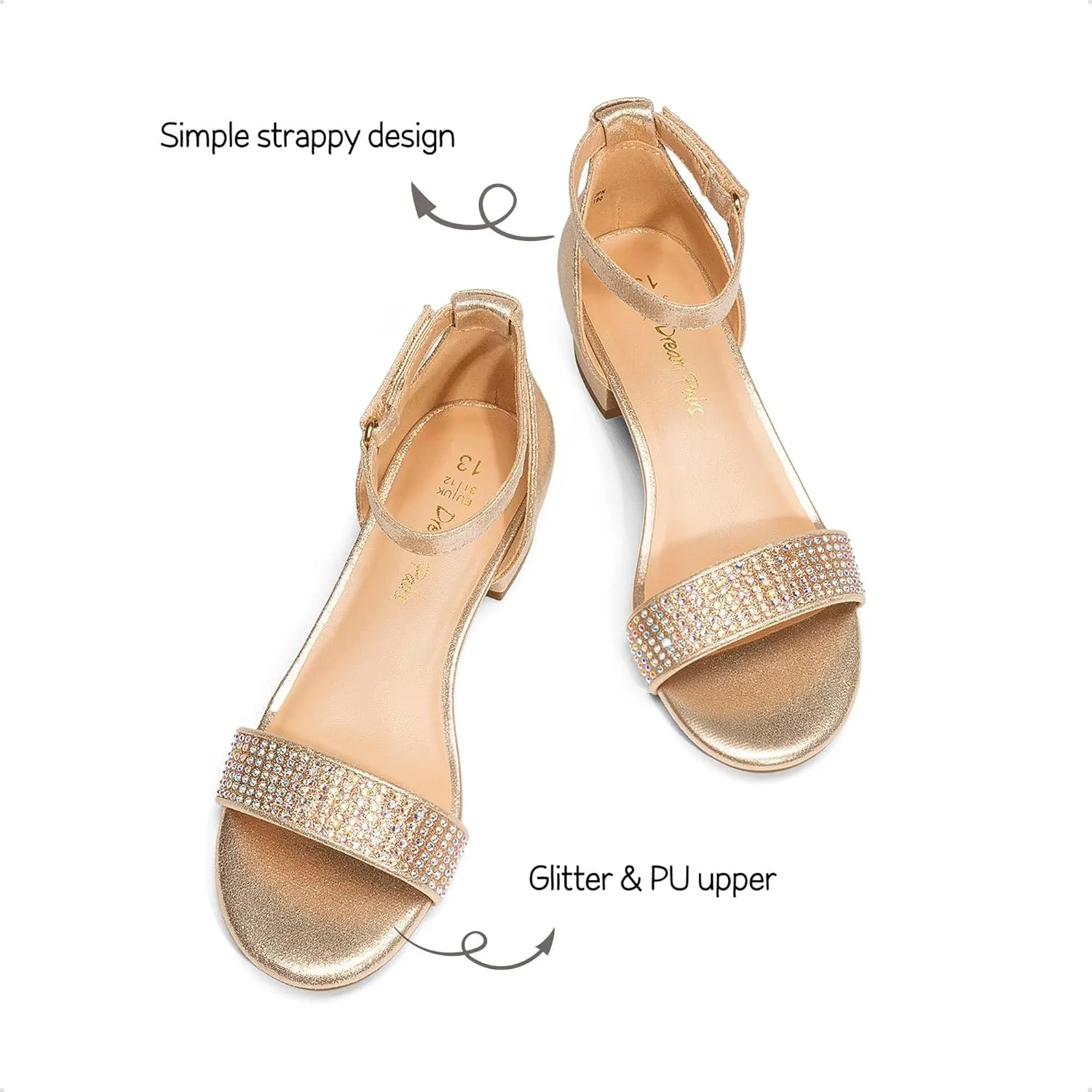 DREAM PAIRS Girls Sandals Low Heel Dress Pump Ankle Strap Interchangeable Bow Flower Wedding Party Shoes for Little Kid/Big Kid