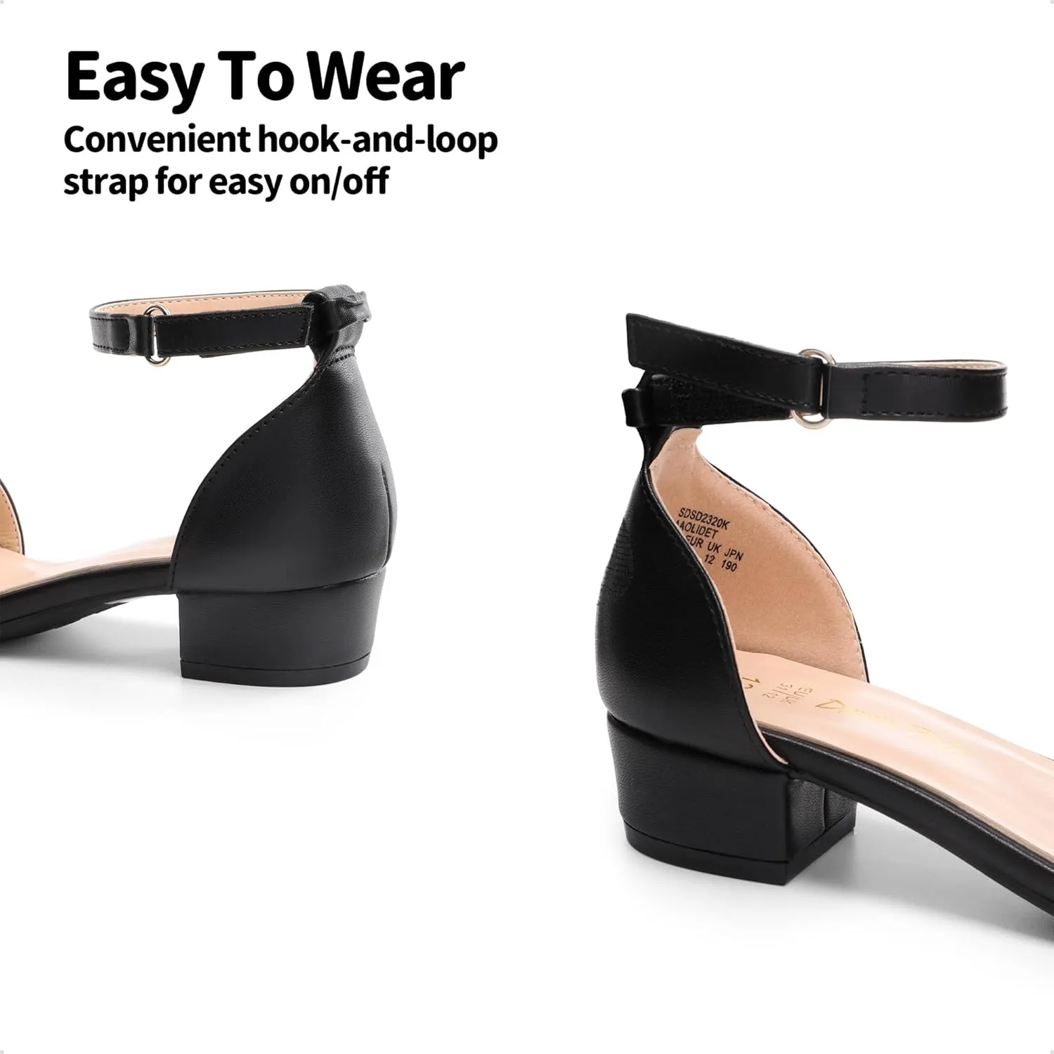 DREAM PAIRS Girls Sandals Low Heel Dress Pump Ankle Strap Interchangeable Bow Flower Wedding Party Shoes for Little Kid/Big Kid