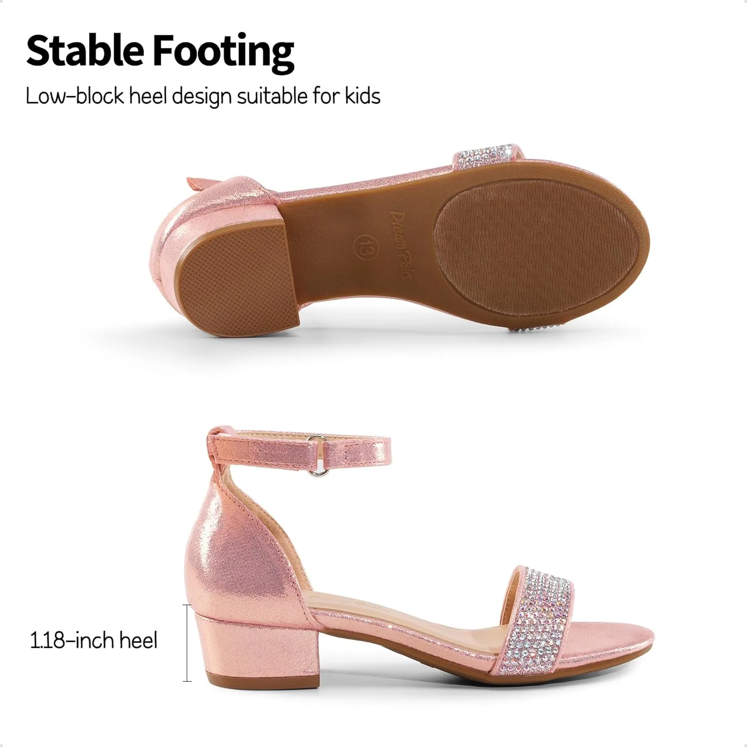 DREAM PAIRS Girls Sandals Low Heel Dress Pump Ankle Strap Interchangeable Bow Flower Wedding Party Shoes for Little Kid/Big Kid